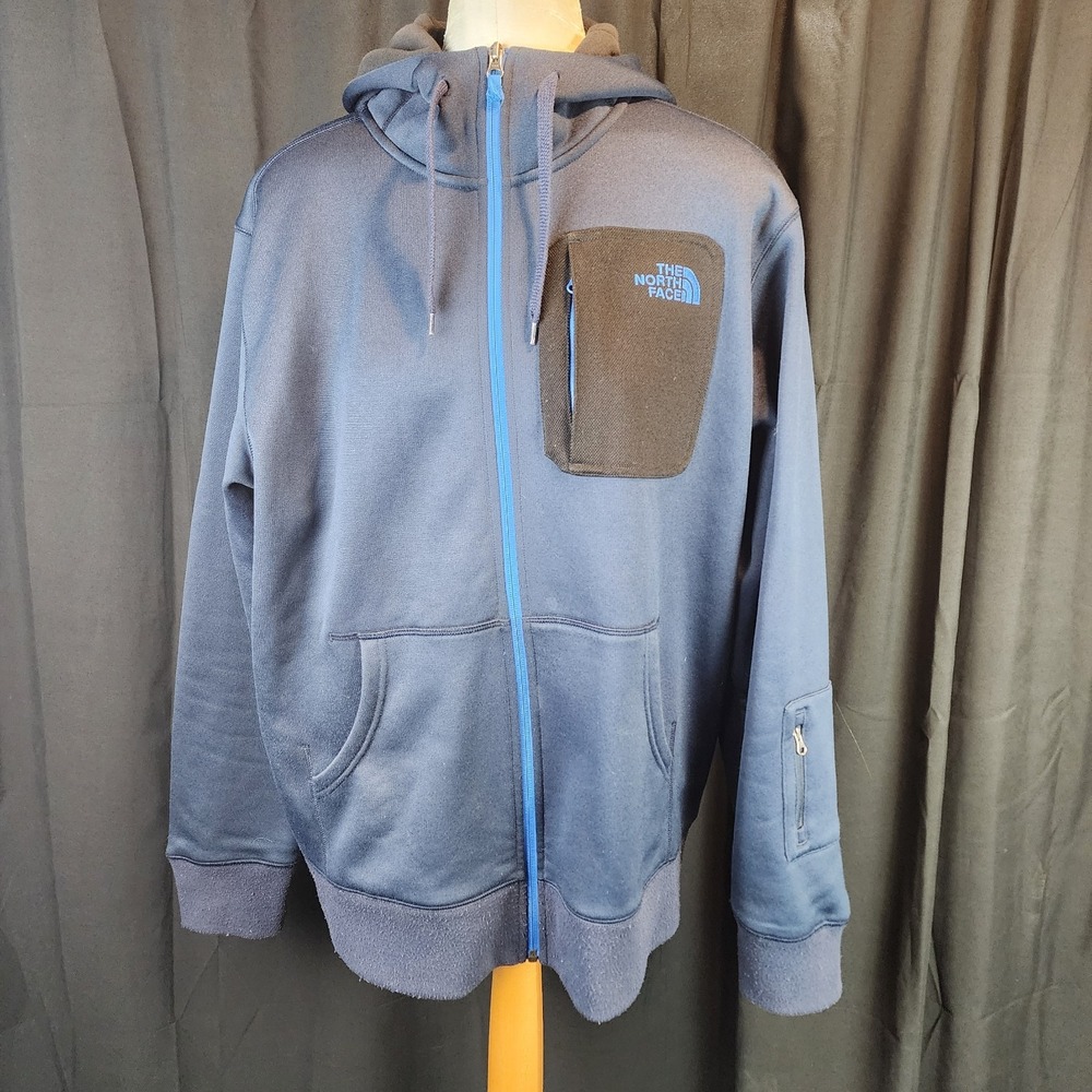 The North Face Mens Hooded Jacket Black And Blue Pockets Size L